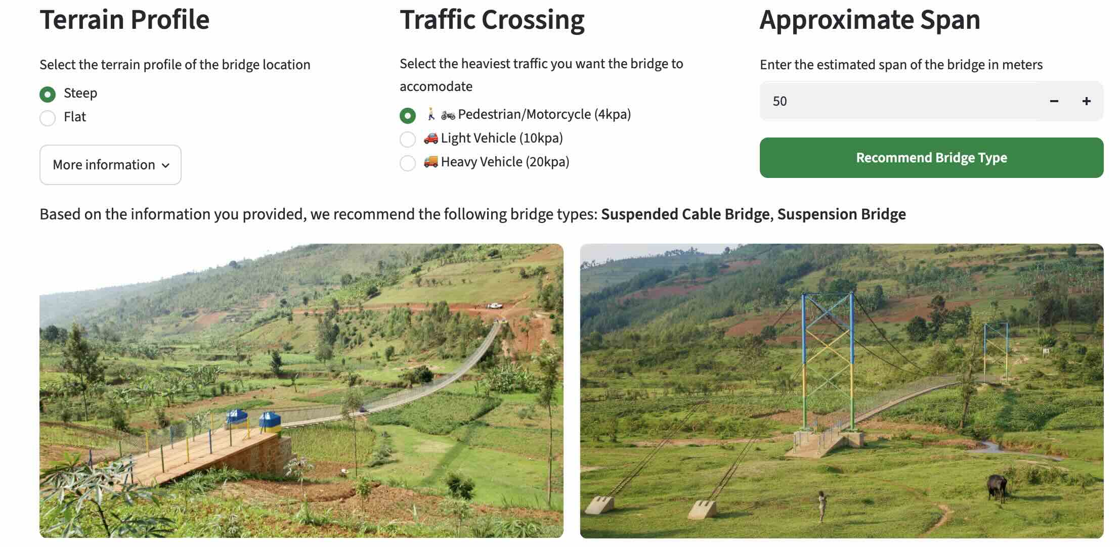 Bridge Type Recommendation Engine screenshot